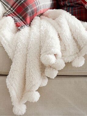 Pottery Barn Cozy Pom Pom Sherpa Throw